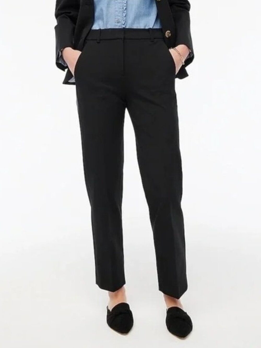 J. Crew Kallie Pants Black Trousers Slim Straight Leg Stretch Dress Pants 4 Tall